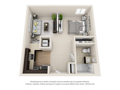 Floor plan for studio, 1 bath, 655 sqft